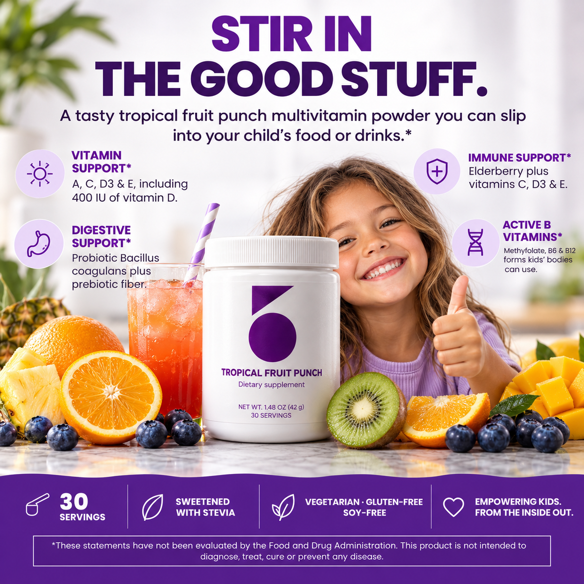 Tropical Fruit Punch Health Vitamin Supplement for Picky Eaters